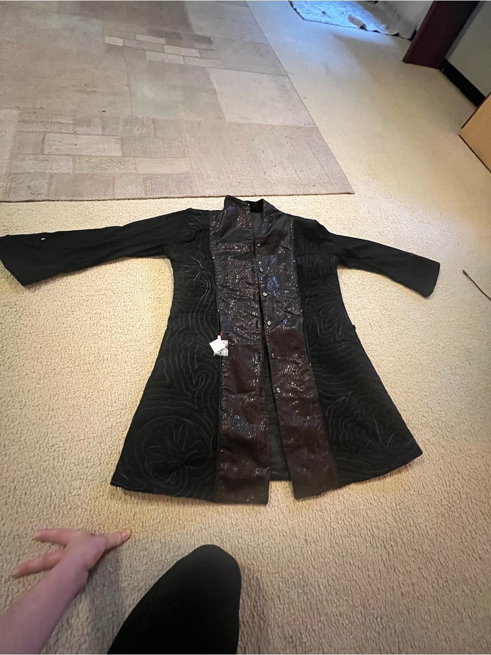Black Decorative Panel Trench Coat - Women's